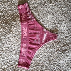 NWOT VS PINK Logo Extra Low Rise Velvet Mesh Thong Panty